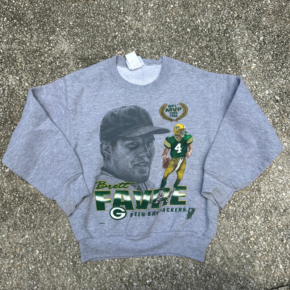 Vintage 1997 Brett Favre Green Bay Packers Nutmeg Mills Kids Sweatshirt 8/10 USA